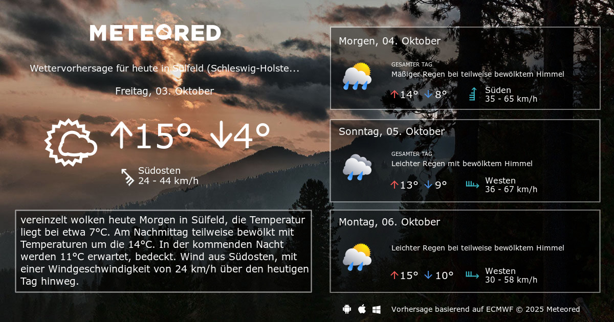 Das Wetter für Sülfeld (SchleswigHolstein). 14Tage Wettervorhersage daswetter.at Meteored Das Wetter für Sülfeld (SchleswigHolstein). 14Tage Wettervorhersage daswetter.at Meteored