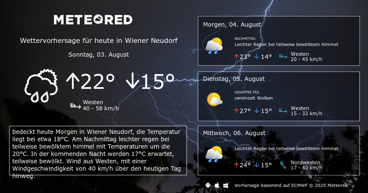 Das Wetter für Wiener Neudorf. 14Tage Wettervorhersage daswetter.at
