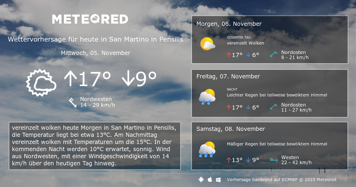 Das Wetter für San Martino in Pensilis. 14Tage Wettervorhersage daswetter.at Meteored Das Wetter für San Martino in Pensilis. 14Tage Wettervorhersage daswetter.at Meteored
