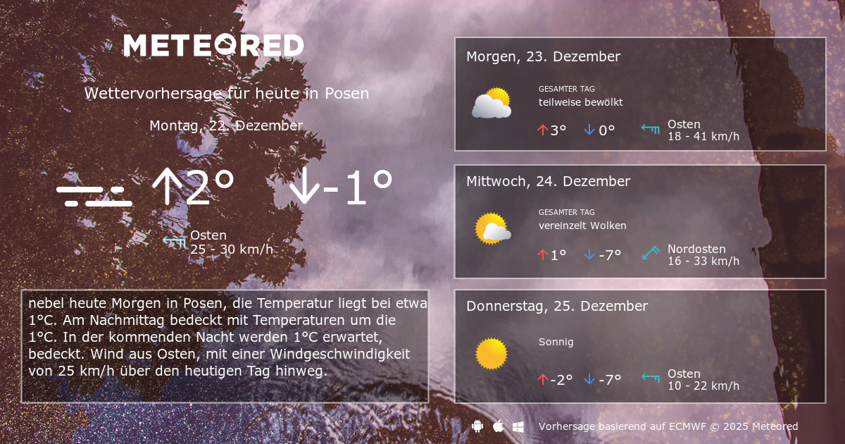 Das Wetter für Posen. 14Tage Wettervorhersage daswetter.at Meteored