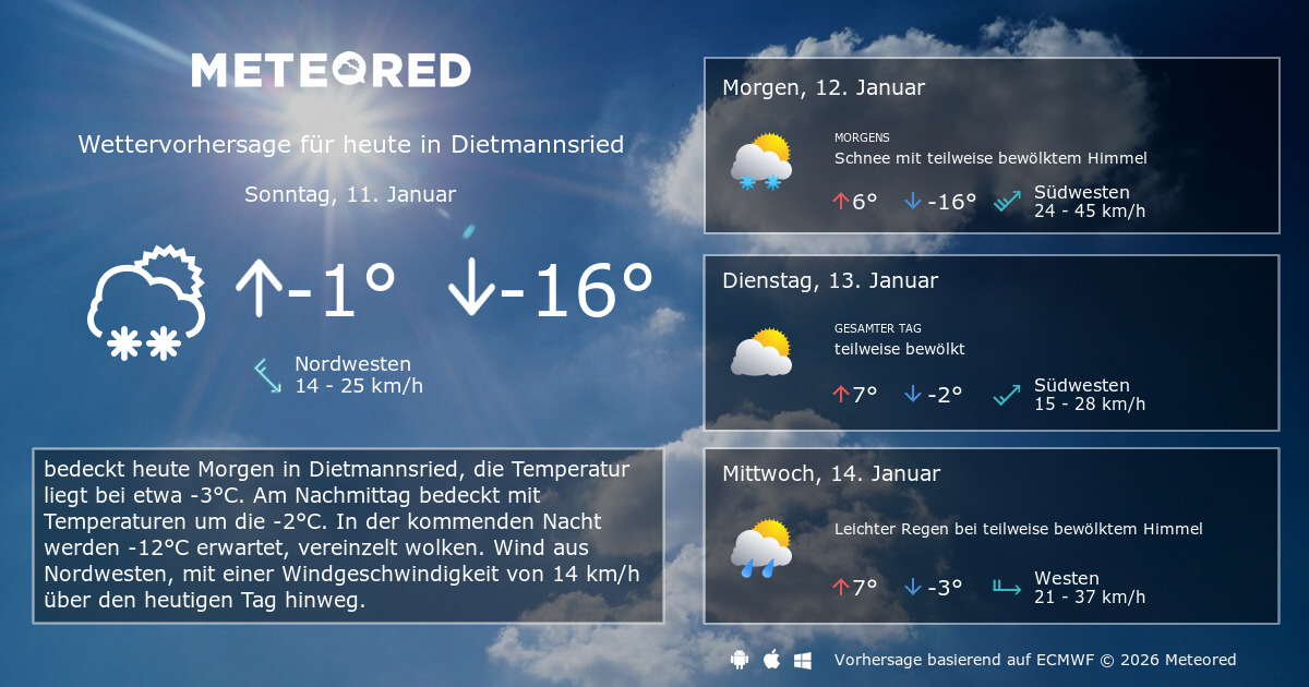 Das Wetter für Dietmannsried. 14Tage Wettervorhersage daswetter.at Meteored